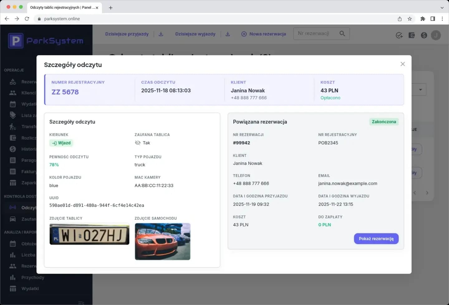 System rozpoznawania tablic rejestracyjnych przy wjeździe na parking
