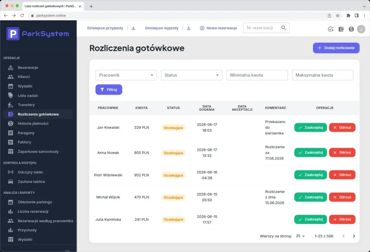 Grafik pracowników i tabela rozliczeń