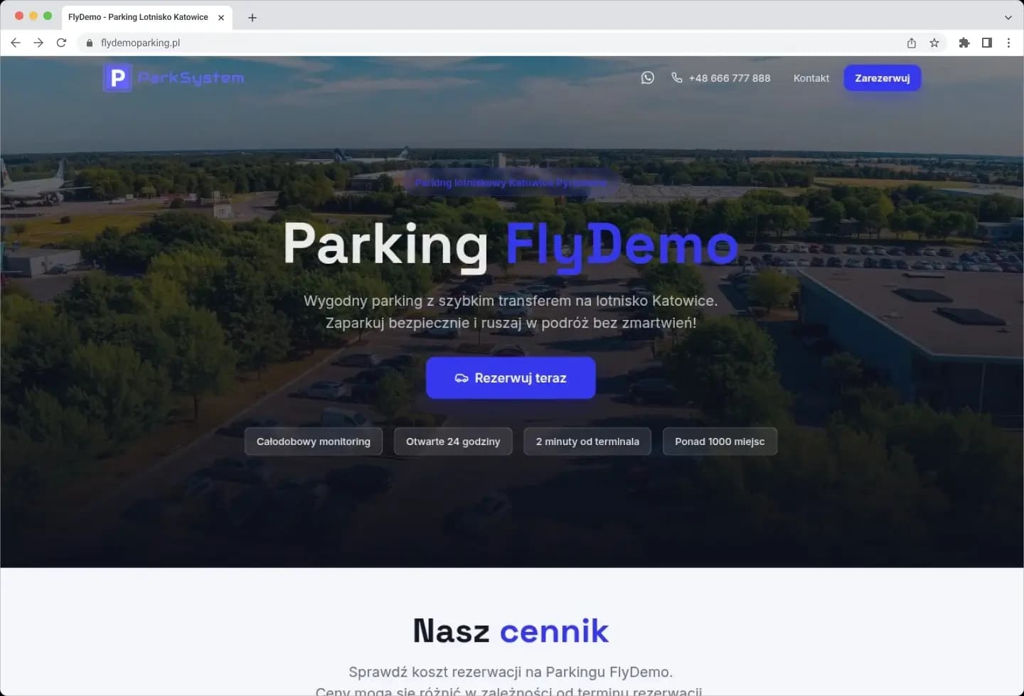 Strona internetowa parkingu z tarczą RODO